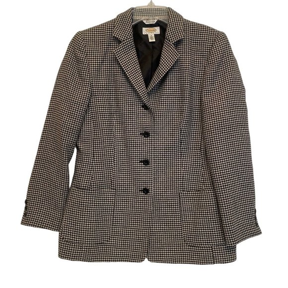 Talbots Jackets & Blazers - TALBOTS Petites Wool Houndstooth Blazer Italy Jacket 10 Black White Pockets